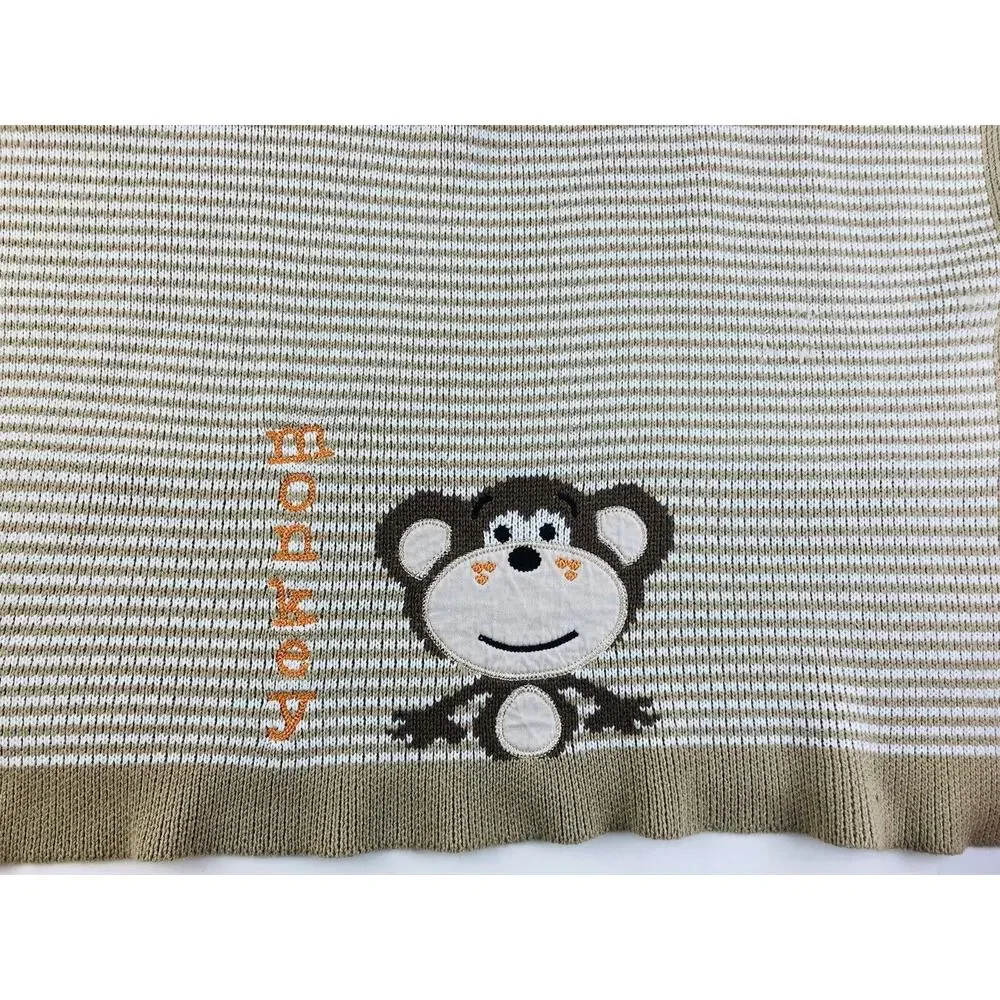 Monkey Sweater Knit Baby Blanket White Tan Beige Brown Toys ‘R’ Us Geoffrey LLC